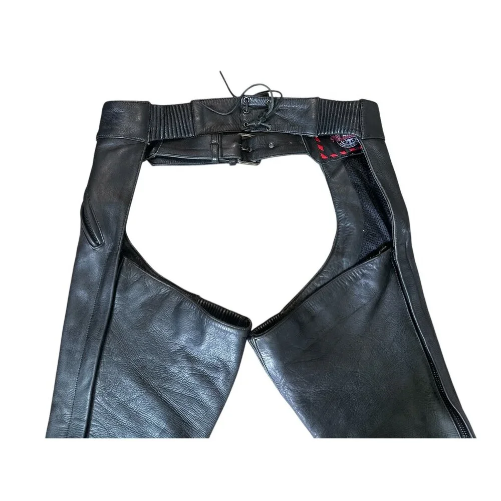 Milwaukee Biker Leather Chaps Men Large Black Adjustable Waist Motorcycle Cowboy